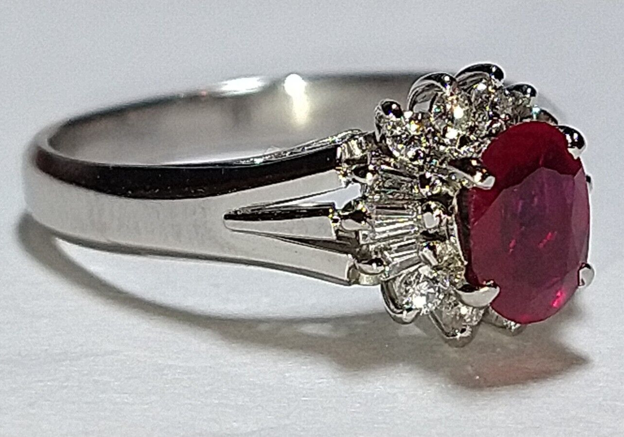 Solid platinum 0.84 carat natural ruby diamond ring 4.52 grams – sz 5.25 pt900