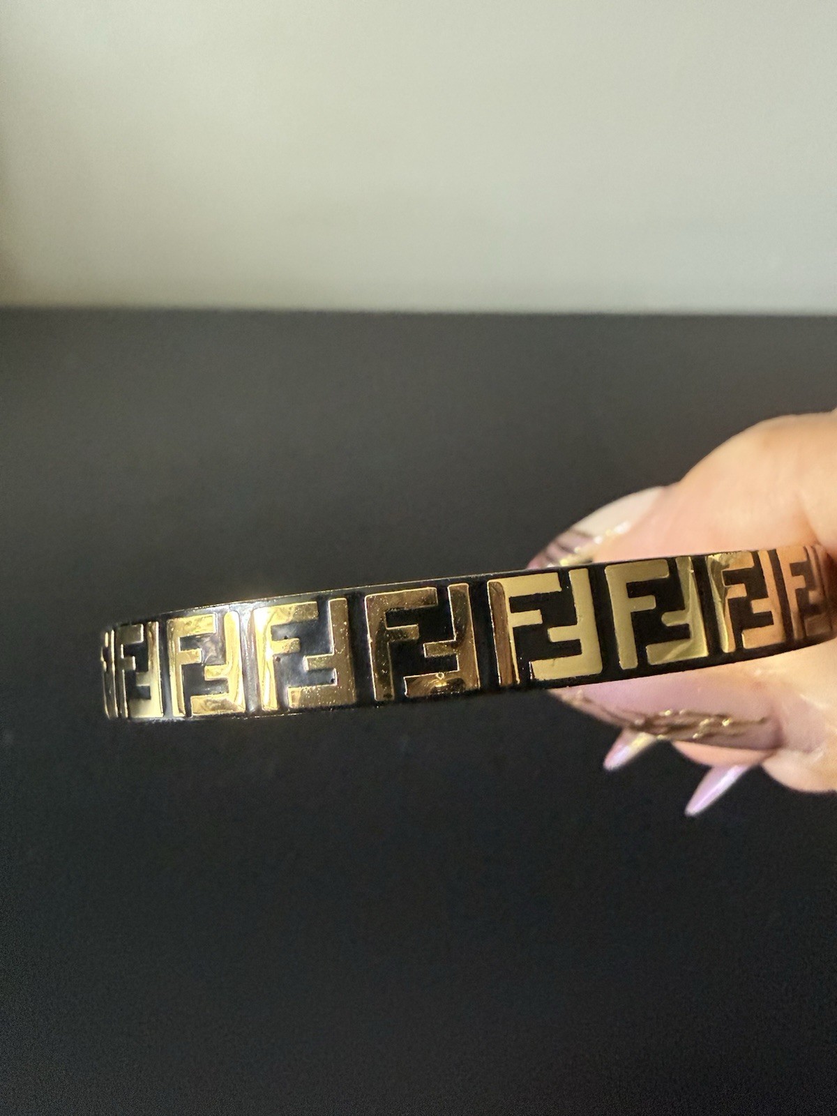 Fendi FF cuff bracelet gold and black size M