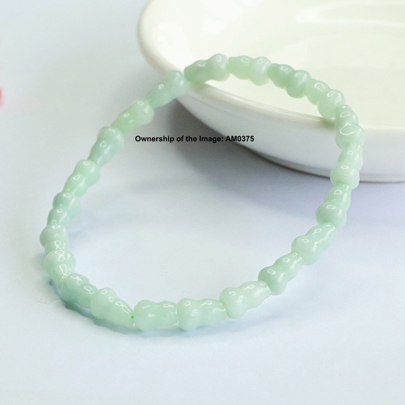 Natural Grade A Jade Jadeite Bracelet 5mm Gourd Bead Elastic Bangle 15-16cm