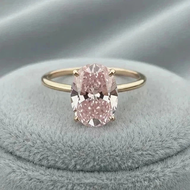2.20Ct Oval Cut Lab Created Pink Diamond Solitaire Ring 14K Yellow Gold Plated