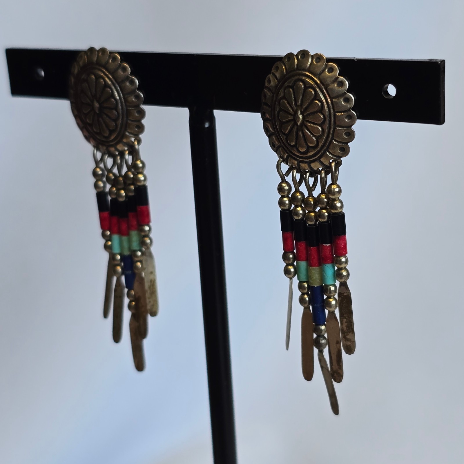 Sterling Silver Earrings 4.38g Fine Jewelry Zuni Semi Precious Stones Look*READ*