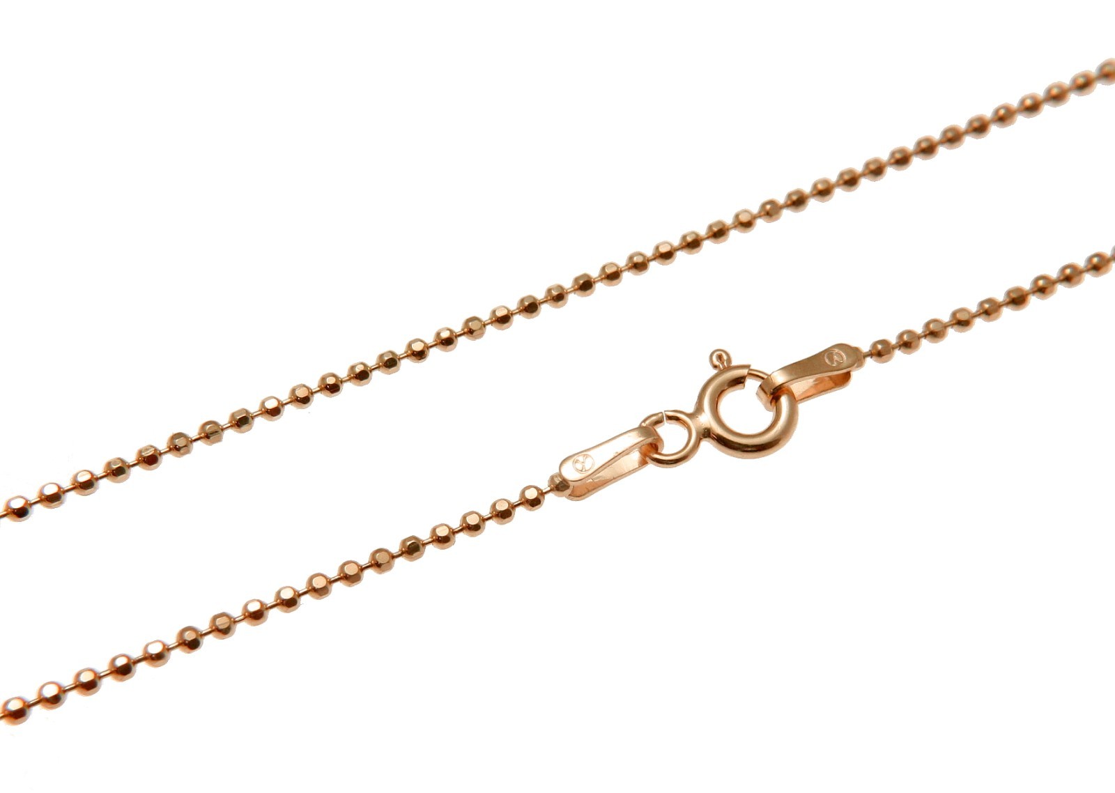 1.2MM ROSE PINK GOLD ITALIAN SILVER 925 DIAMOND CUT BEAD BALL CHAIN NECKLACE 18″