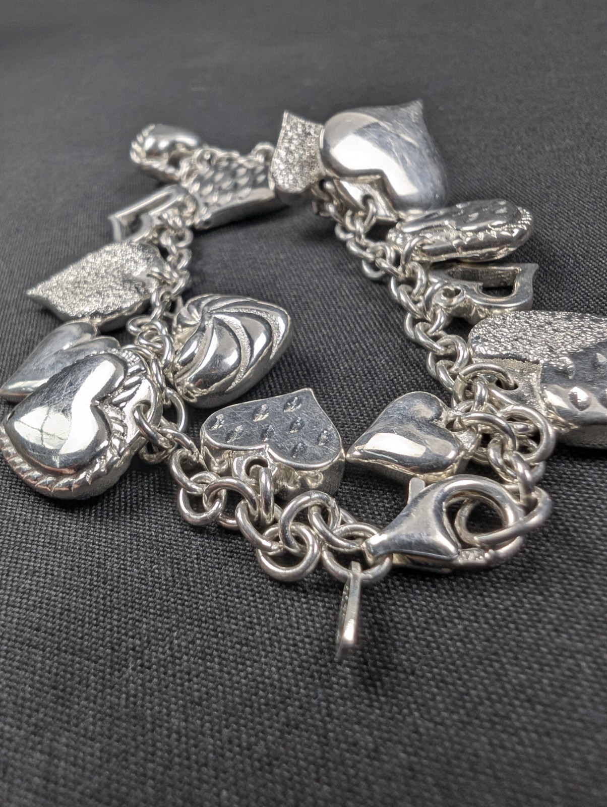 JCM Jacmel Mauritius 925 Sterling Silver Heart Chime Charm Bracelet 8in