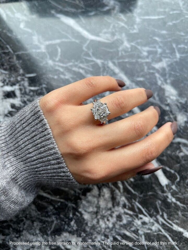 4Ct Radiant Cut Lab Created VVS1 Diamond Engagement Ring 14k White Gold Plated