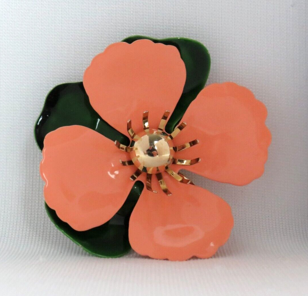 VTG 1950s 60s MOD ENAMEL METAL FLOWER BROOCH SIGNED SARAH COVENTRY 2 3/4″ WIDE