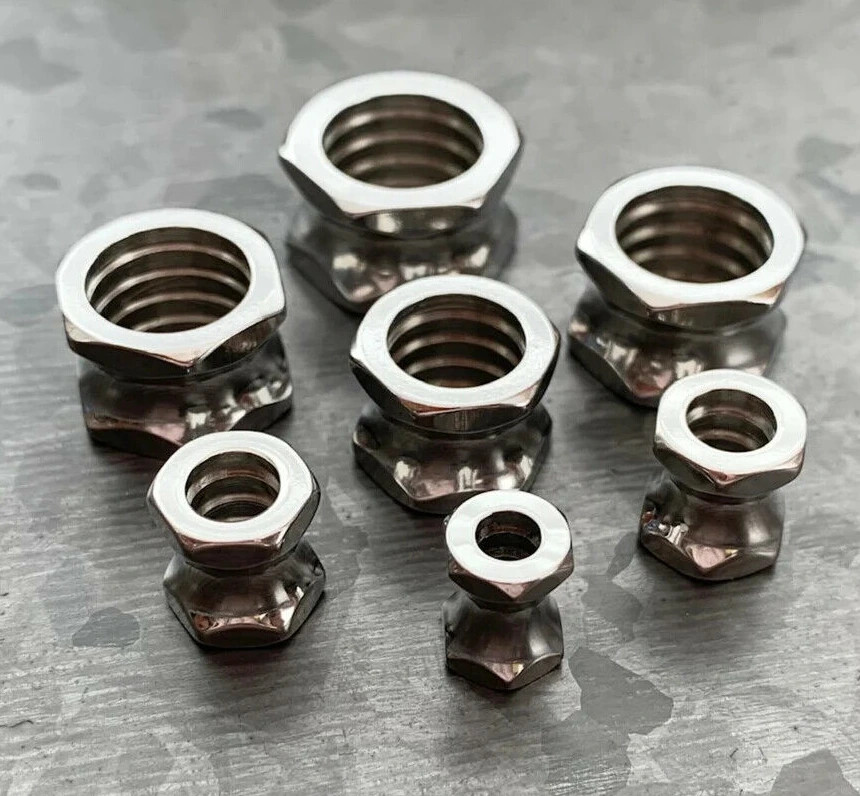 PAIR Hexagon Bolt Tunnels Screw 316L Surgical Steel Double Flare Plugs Gauges