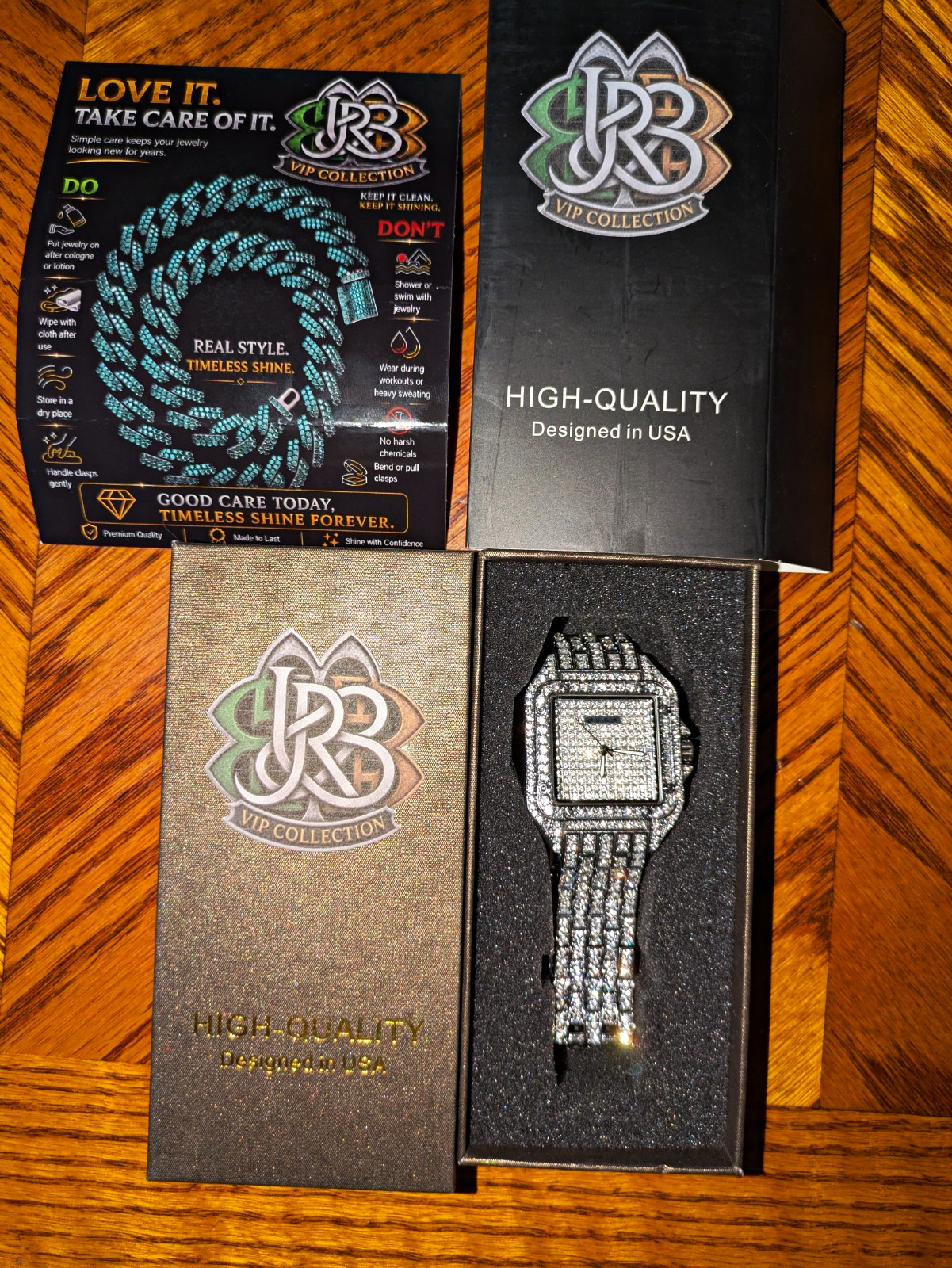 JBB VIP Collection Analog Quartz Square Silver Tone Gem-Set Bezel Watch Box