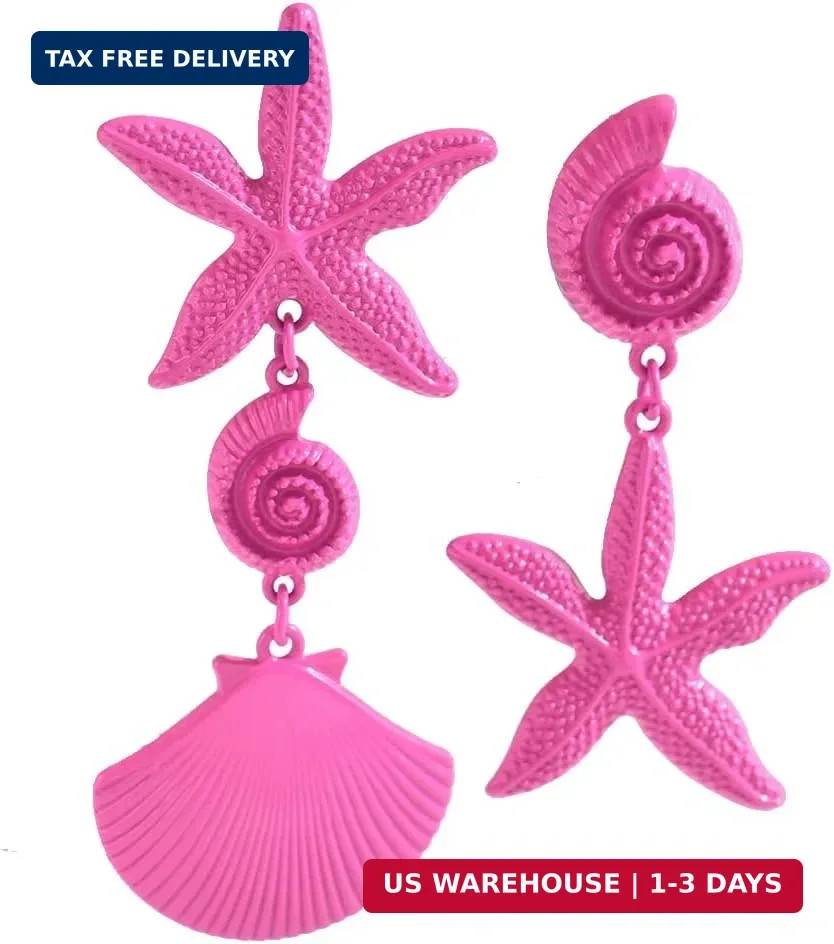 Gold Shell Starfish Dangle Earring Asymmetric Summer Earrings for Women Ocean Be