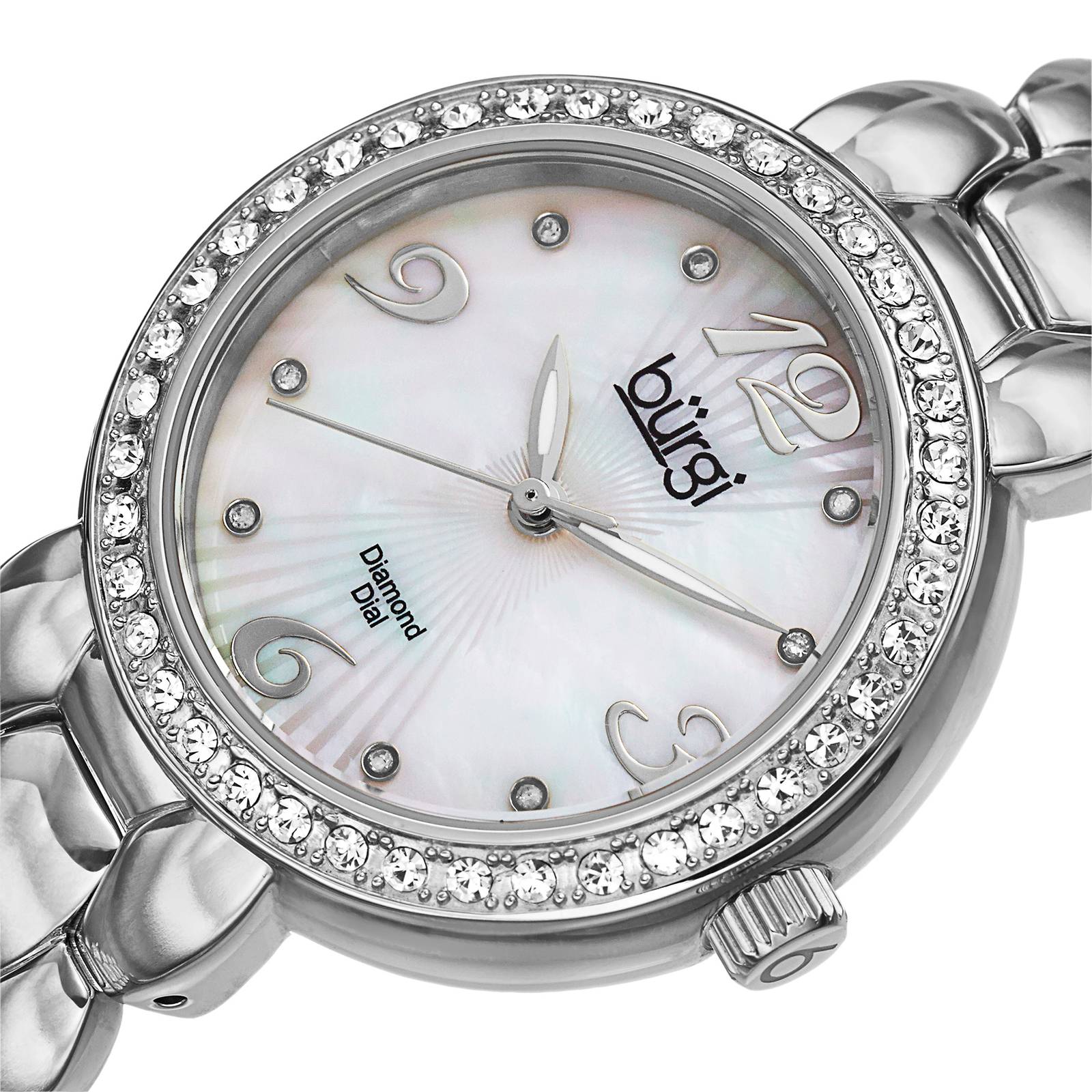 Women’s Burgi BUR084SS Swiss Mother of Pearl Diamond Silver-tone Bracelet Watch