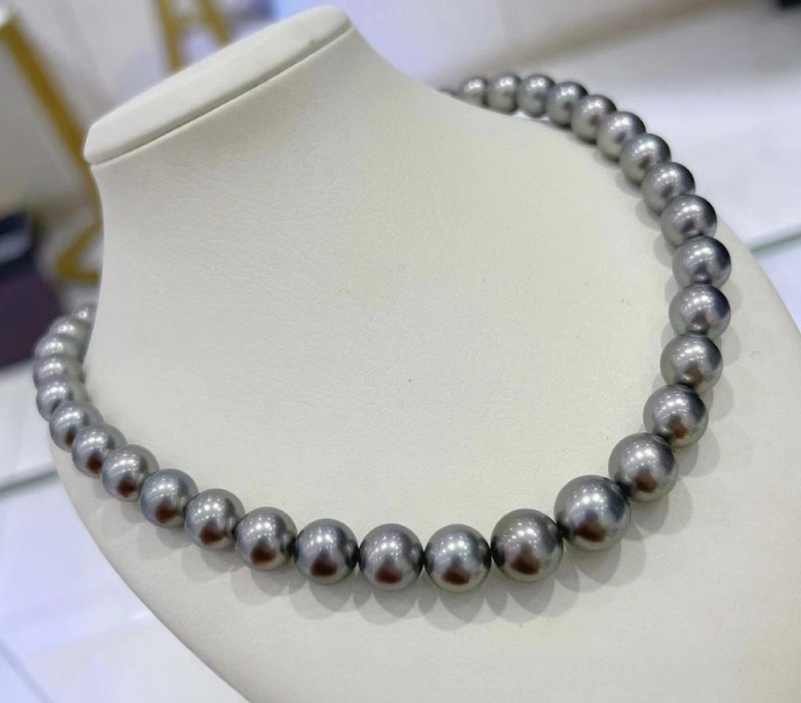 Huge 17″11-14mm Natural South Sea Genuine Black Grayish Round Pearl Necklace 011