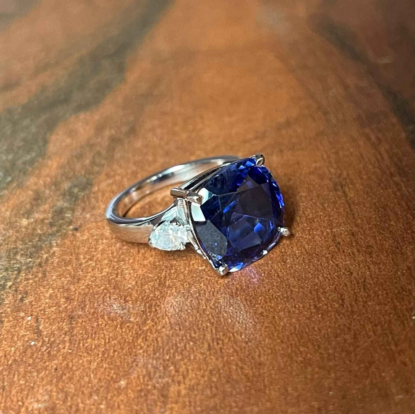 7.50 Ct Cushion Cut Natural Sapphire Diamond Wedding Bridal Ring 14K White Gold