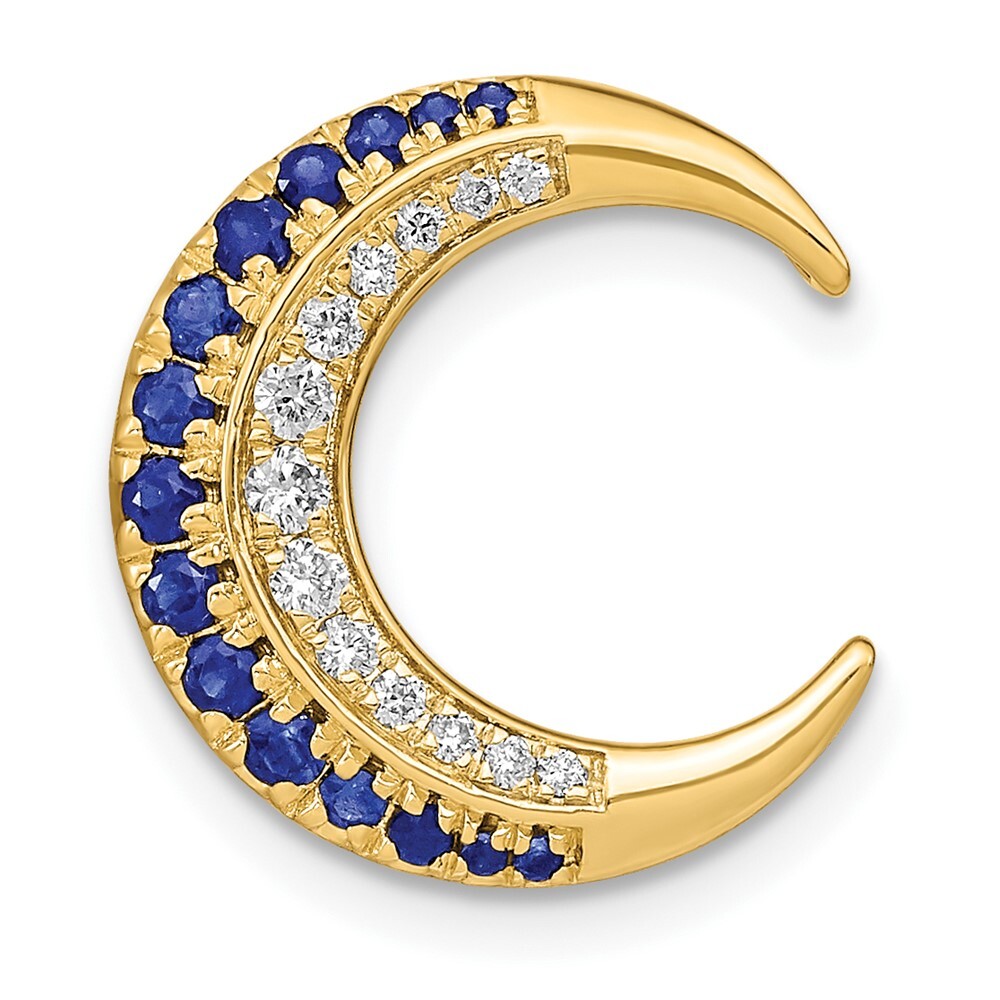 14k Yellow Gold 0.36 Ct Moon Sapphire and Diamond Chain Slide Pendant 1.95g