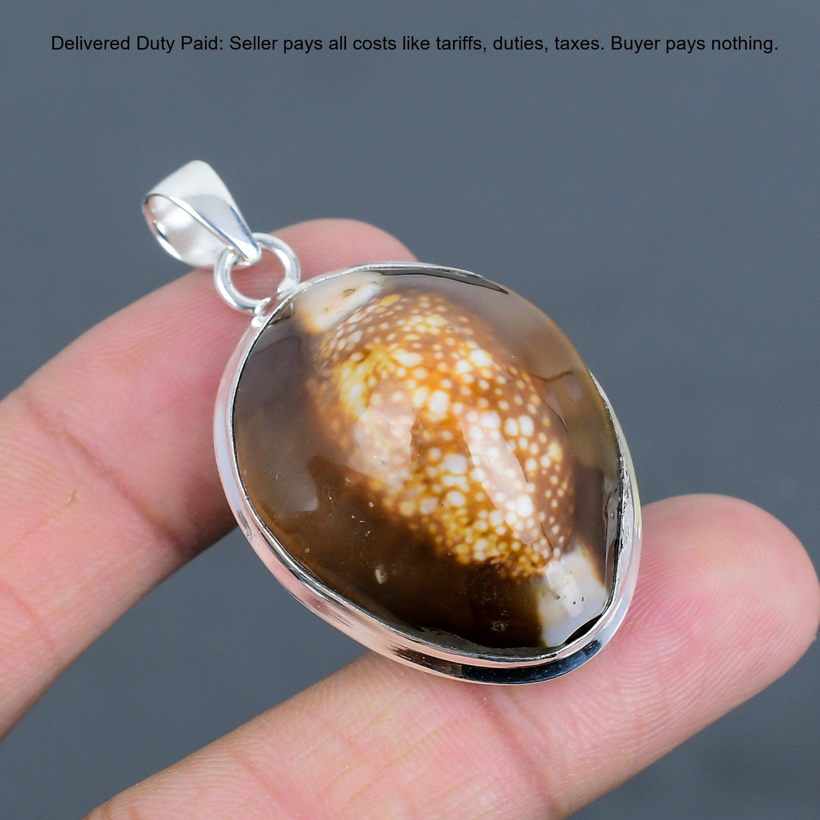 Oval Cowrie Shell Gemstone Wife Bezel Boho Handmade Pendant Jewelry 925 Silver