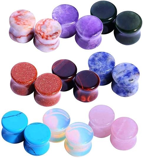 1 Pair Organic Stone Ear Plugs Double Flared Flesh Tunnels Gauges 8g-5/8 inch