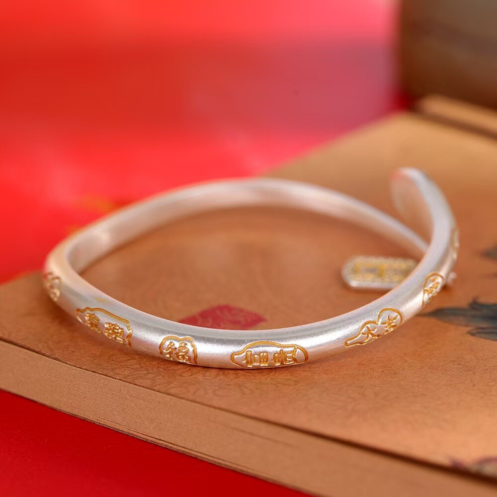 Pure S999 Fine Silver Bracelet Enamel 5mm Snake Open Bangle 34-35g Dia:56mm