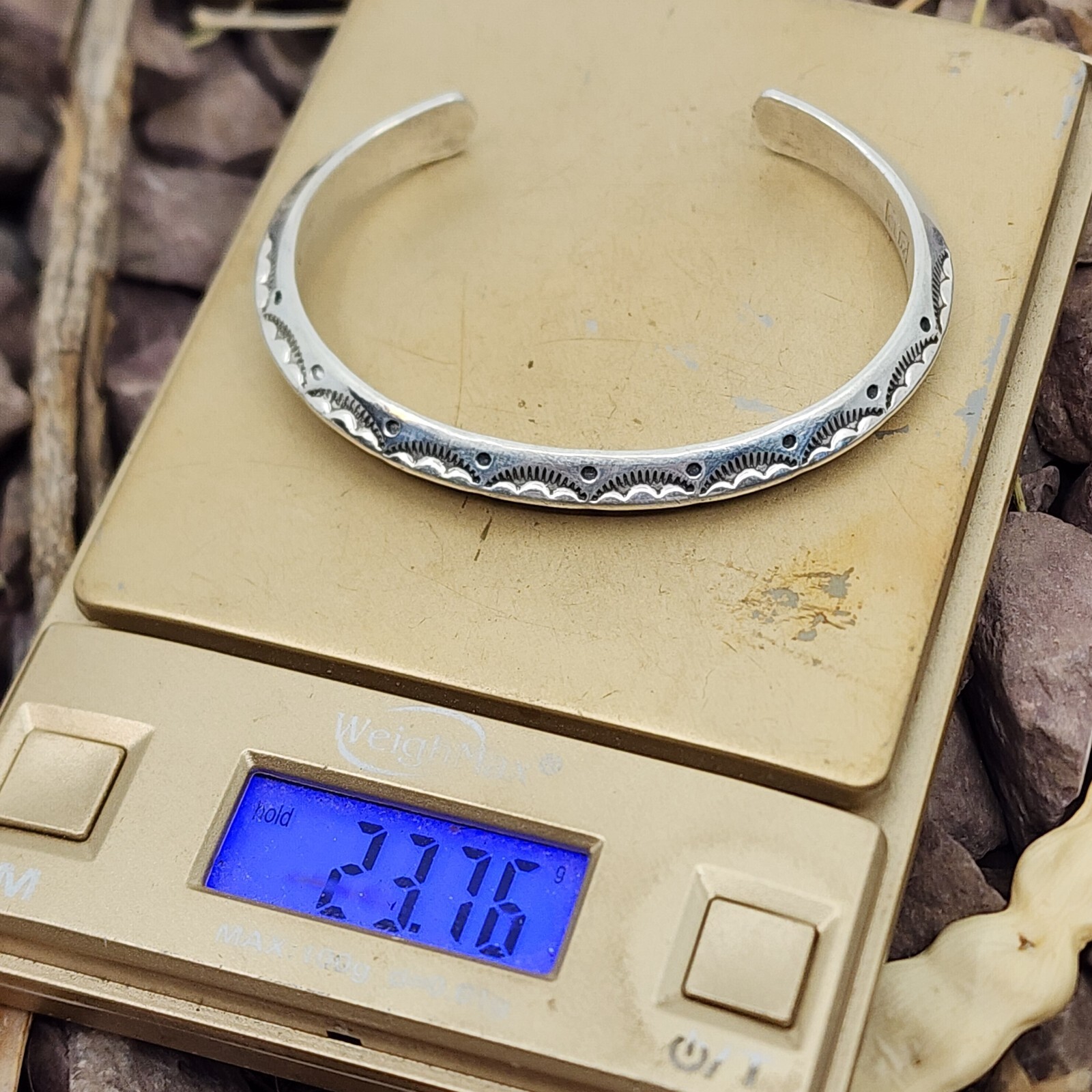 Kewa Pueblo Mitchell Calabaza Sterling Silver Hand Tooled Cuff Bracelet 6″