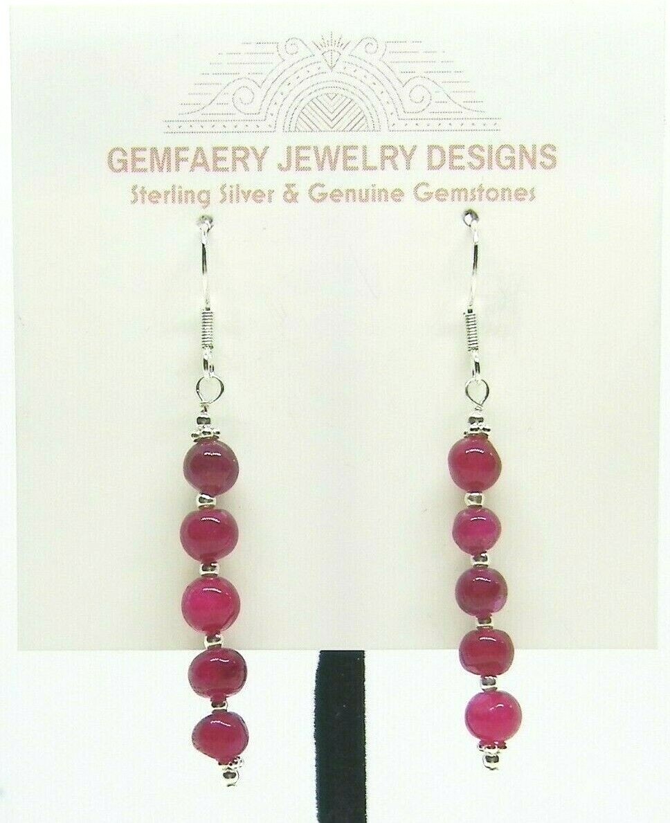 Sterling Silver Natural RUBY Gemstone Dangle Earrings #1799…Handmade USA