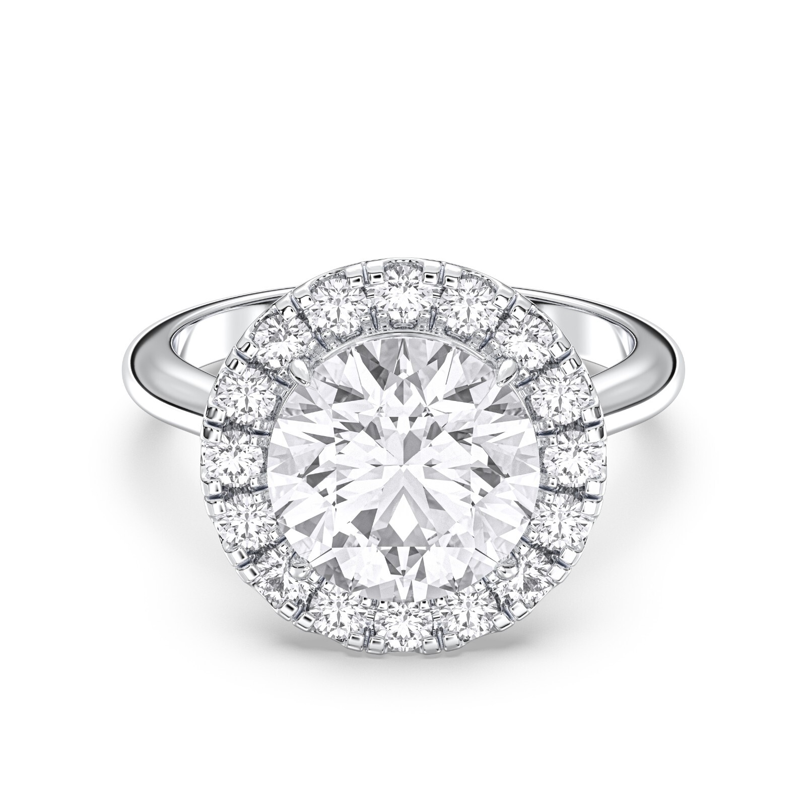 4.70 Carat Round Cut Moissanite Diamond Halo Engagement Ring in Silver For Women