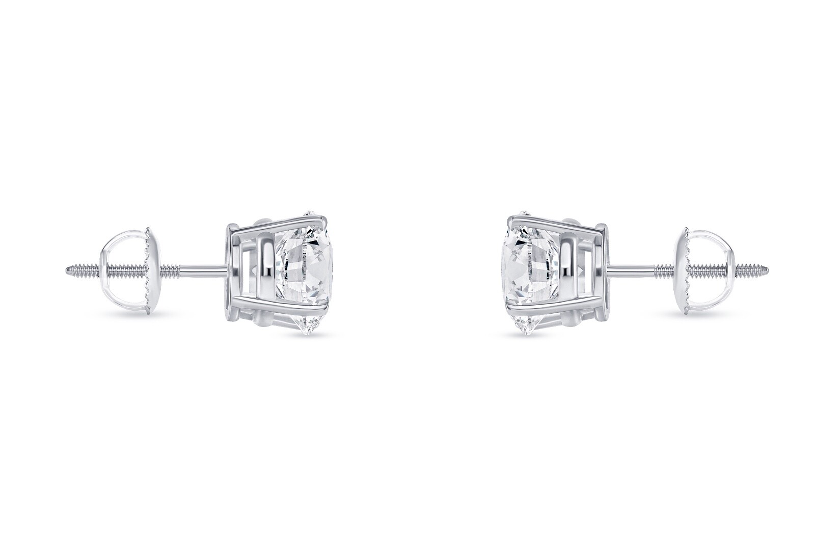 4 Ct Round Real 18K White Gold Simulated Diamond Earrings Studs Basket ScrewBack