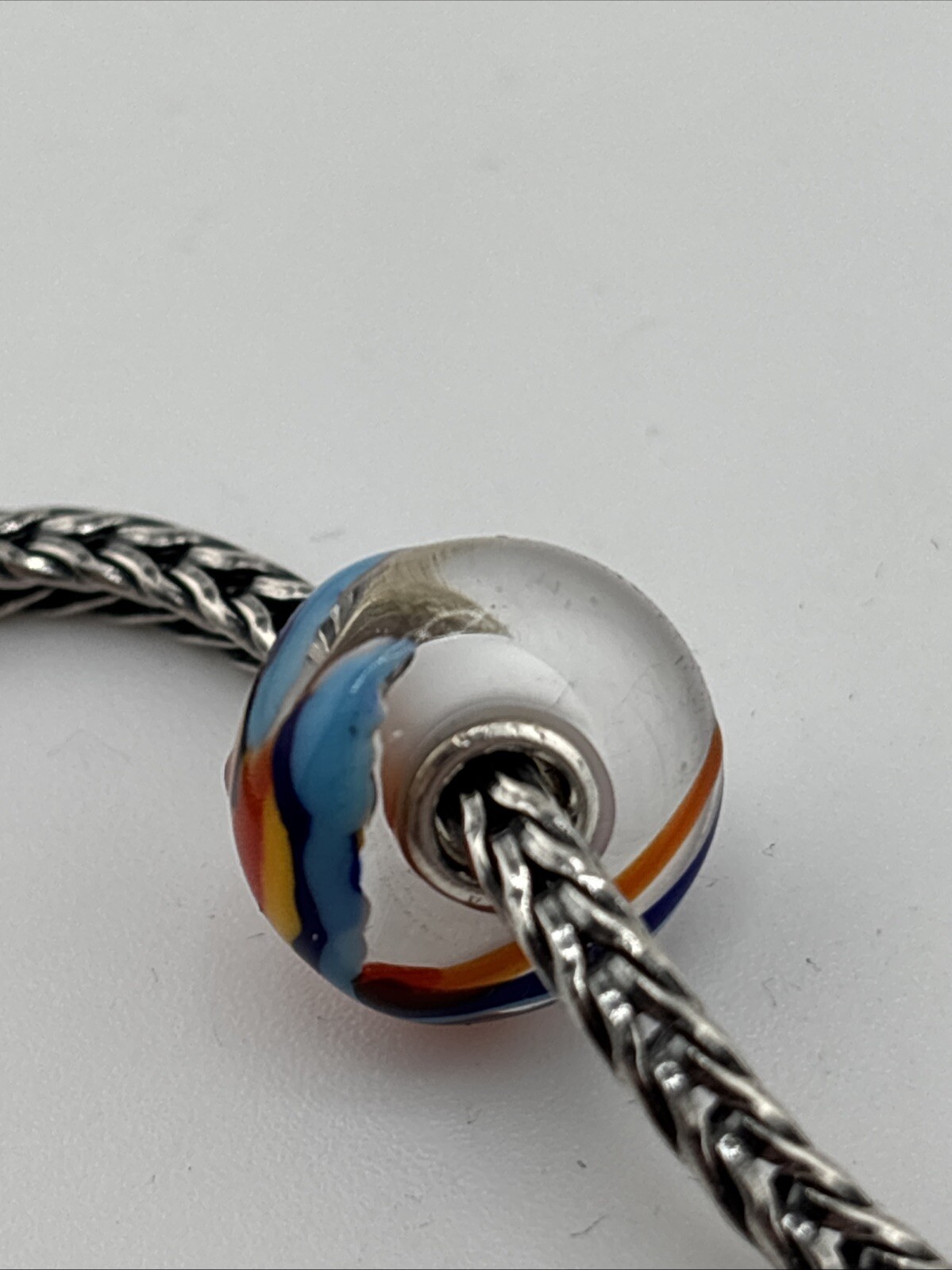 Authentic Trollbeads Colorful Parrot On White Base Bead NEW #377