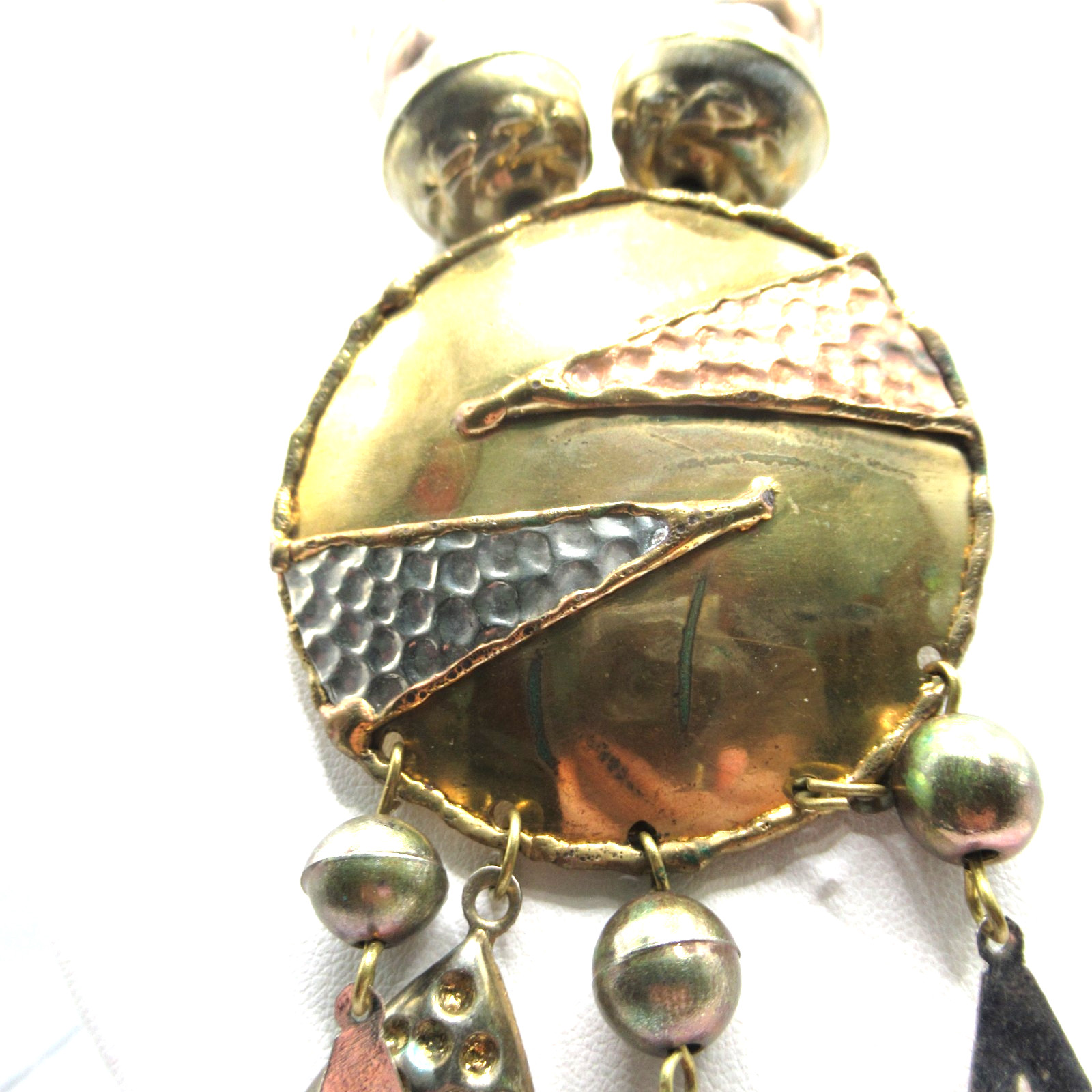 Mixed Metal Brass Pendant and Plastic Beads Boho Necklace