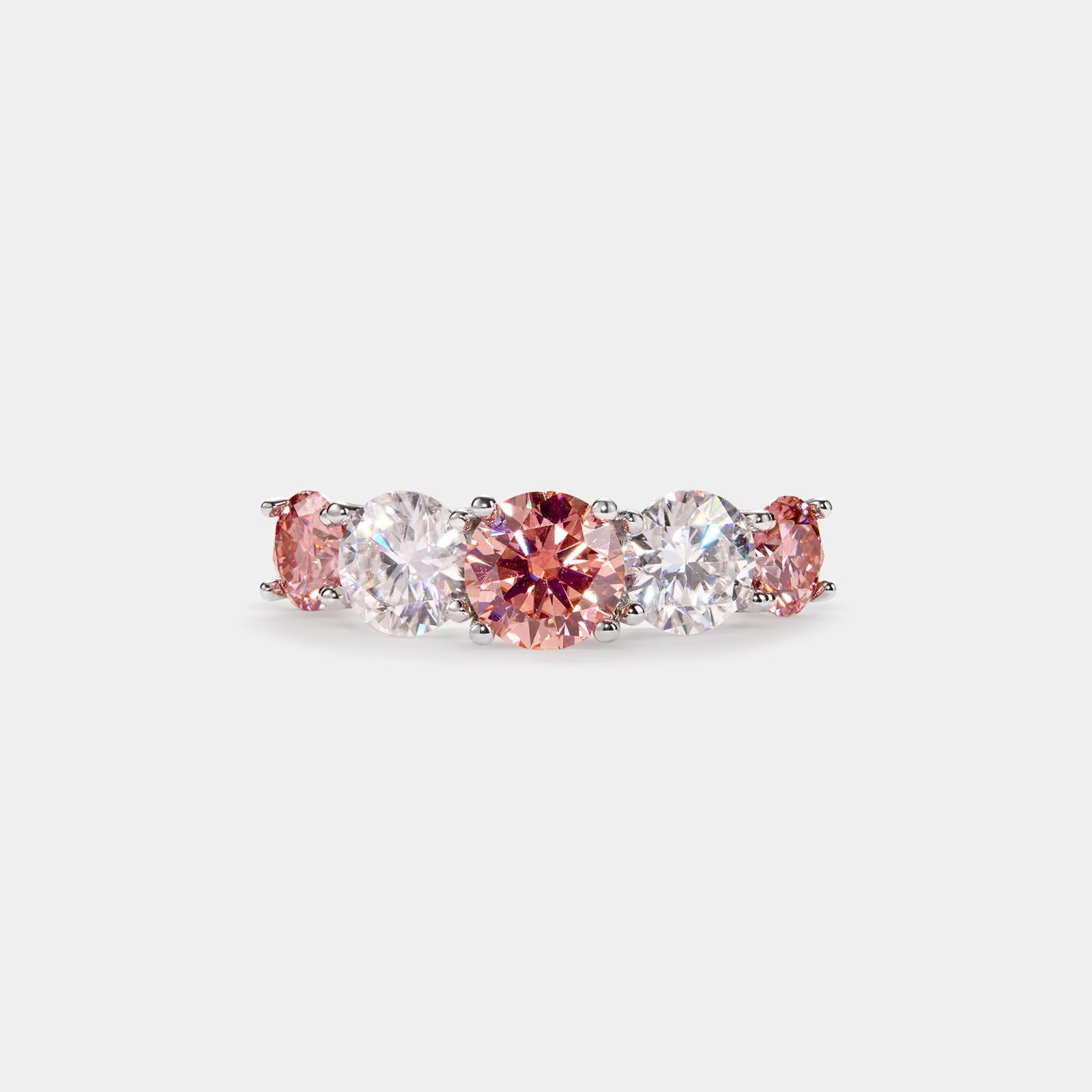 Color Five Stone Moissanite Cocktail Engagement Ring in 925 Sterling Silver