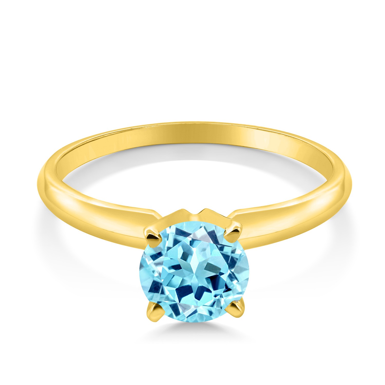 0.82 Ct Round Blue Apatite 14K Yellow Gold Ring