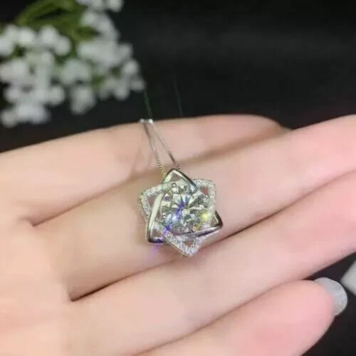 2Ct Lab Created Diamond Star Shape Pendant Solid 14K White Gold Over Free Chain