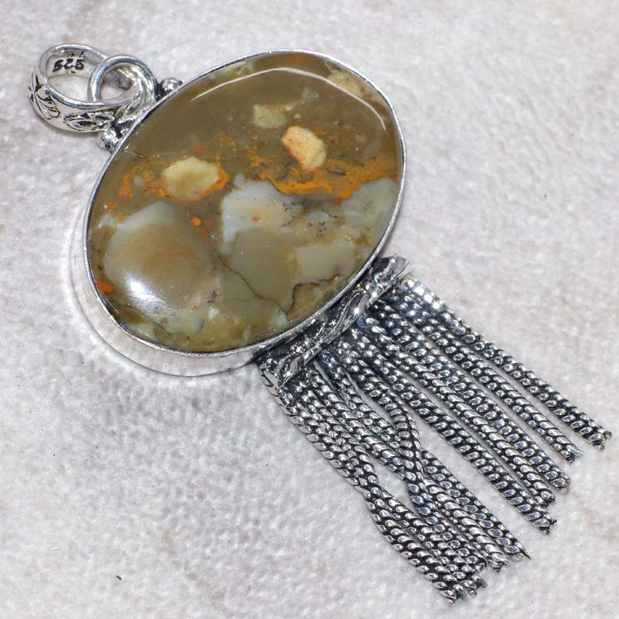 Huge Picture Jasper 925 Silver Plated Pendant 2.5″ Thank You Gift Trendy JW