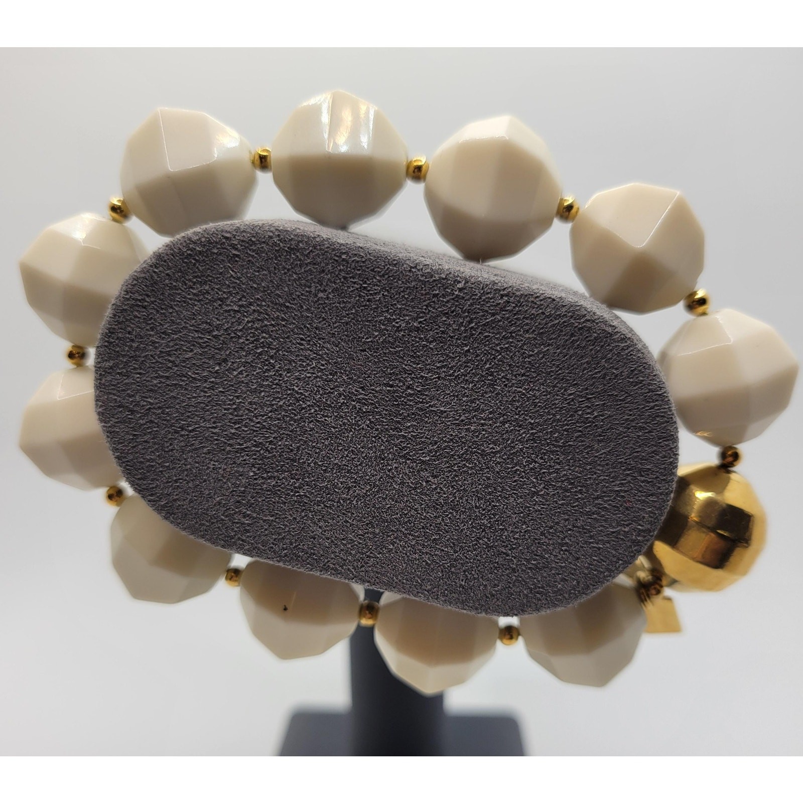 Kate Spade Chunky Stretch Bracelet Creamy White Faceted Acrylic Beads Signed