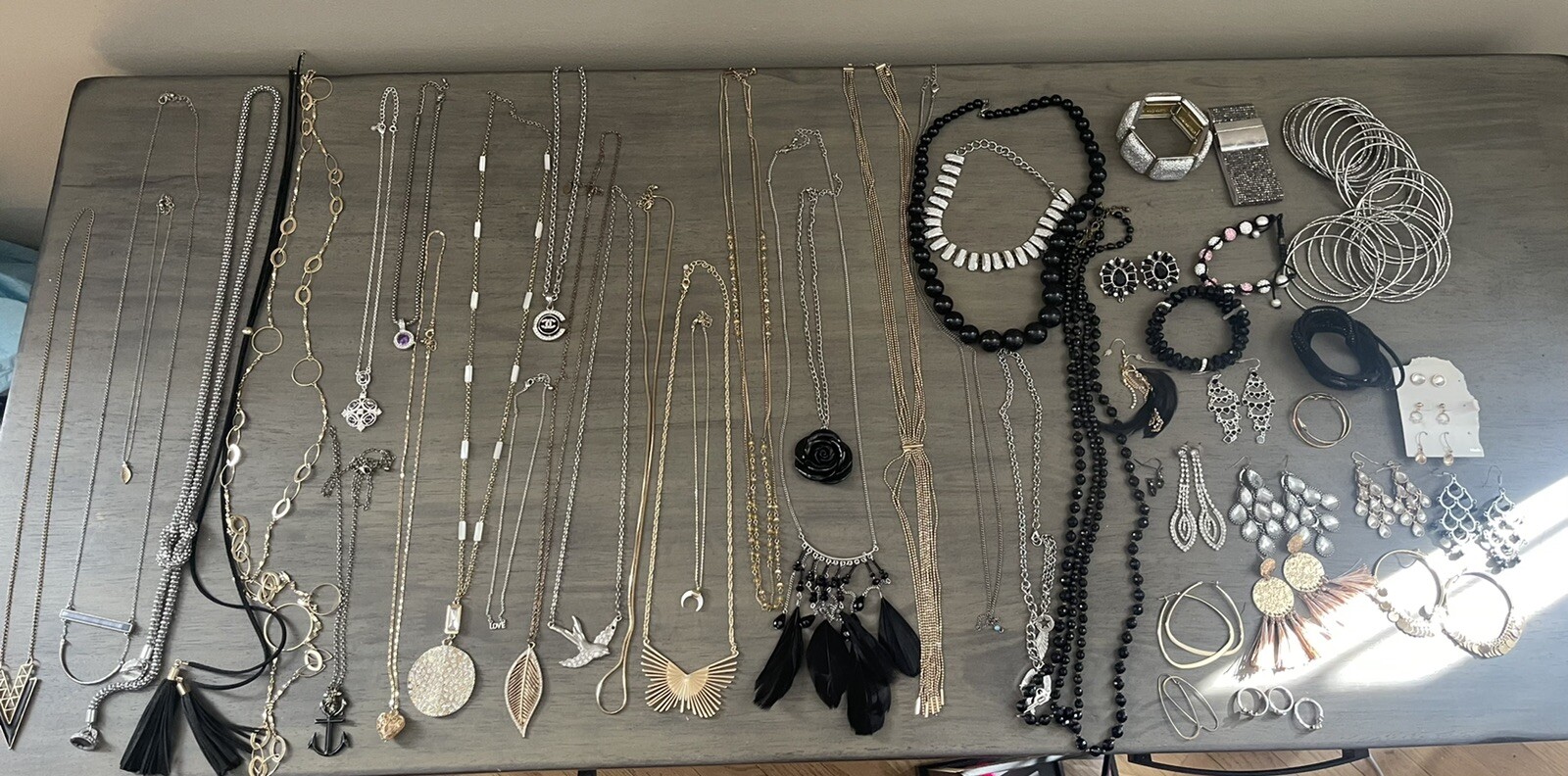 Massive 79 Piece Jewelry Lot Necklace Ring Bracelet Earrings Silver Gold Heart