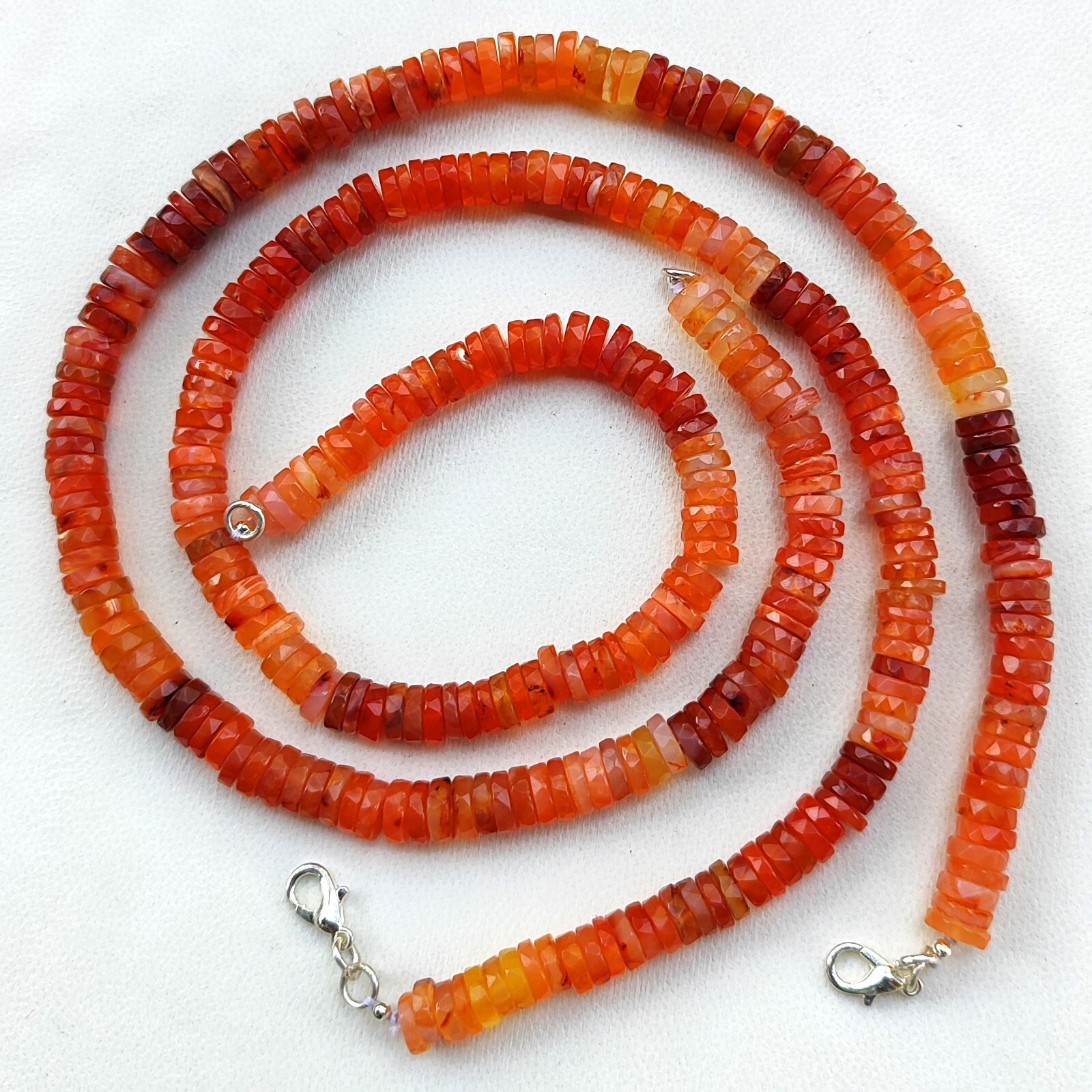 Natural Carnelian Gems 7.5 mm Size Faceted Heishi Rondelle Beads 17″ Necklace