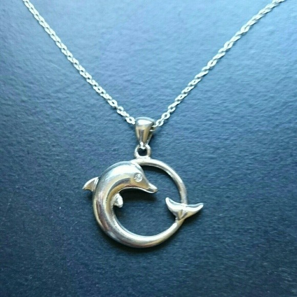 Sterling Silver Rhinestone Accented Dolphin Pendant – Avon