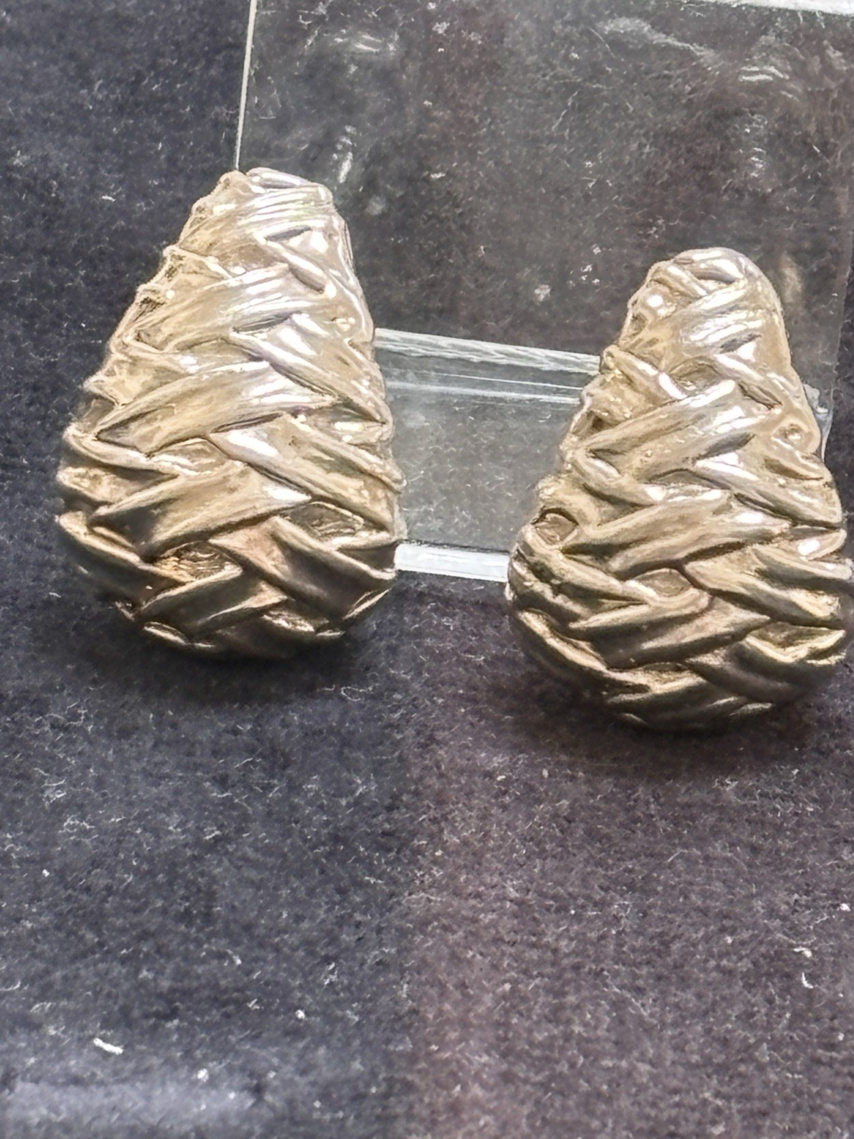 E&L ISRAEL ELECTROFORM CROSS HATCH WEAVE CLIP EARRINGS