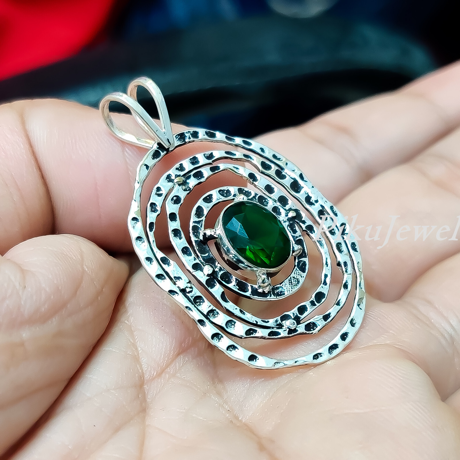 Diopside Faceted Green Gemstone 925 Sterling Silver Pendant Gift Modern Jewelry