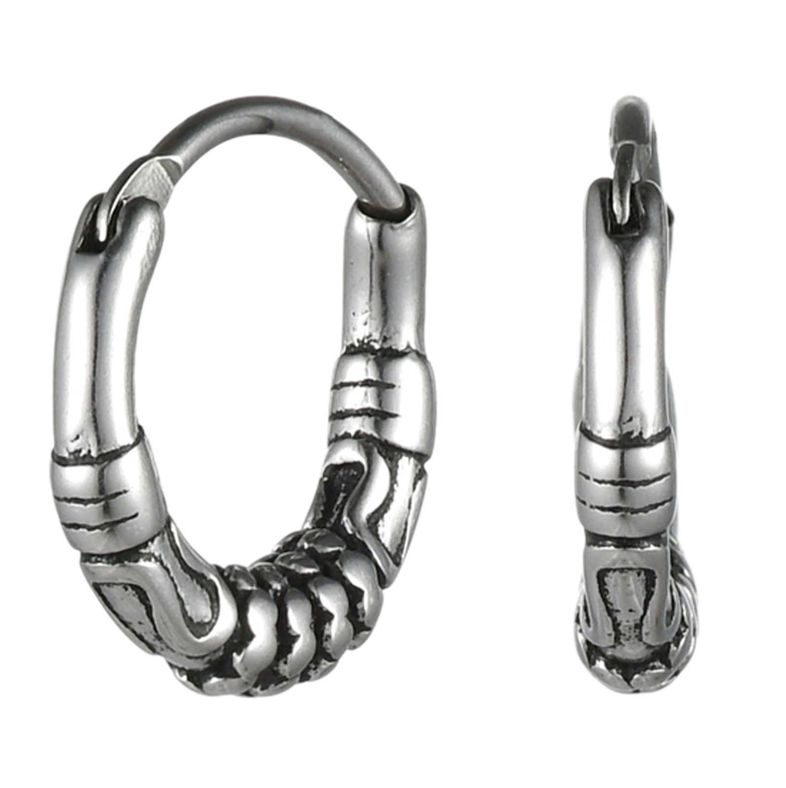 2pcs Mens Womens Punk Stainless Steel Retro Floral Endless Hoop Huggie Earrings