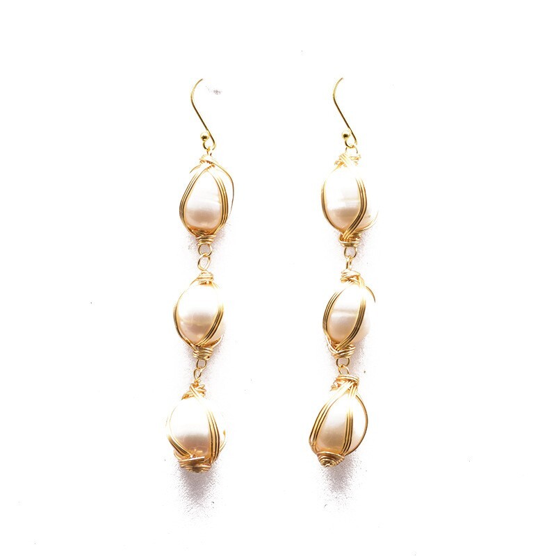 Natural Freshwater Pearl Earrings Bohemian Baroque String Dangle Drop 925 Silver