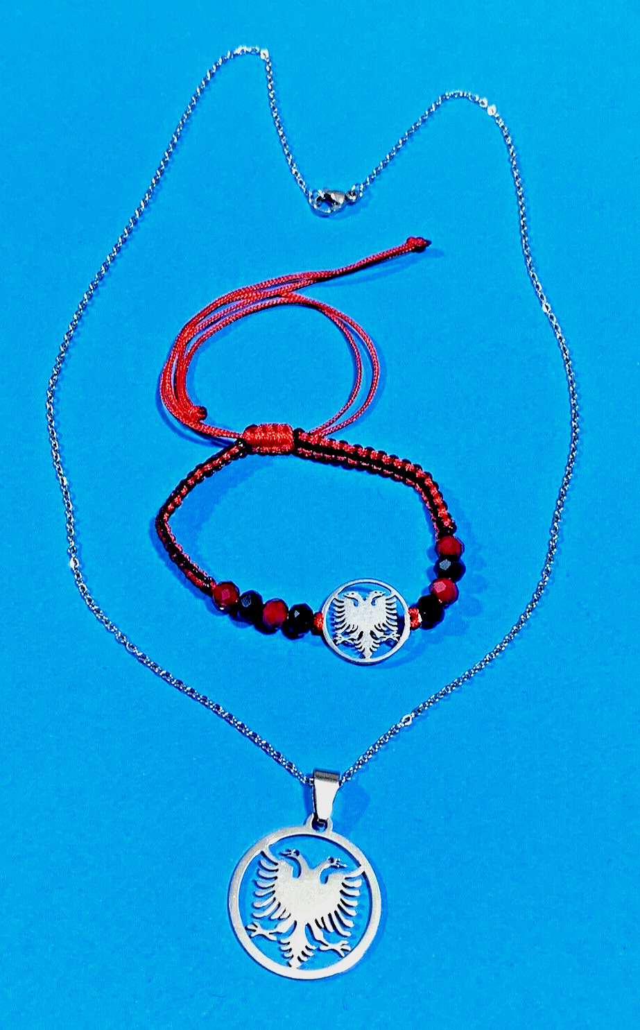 NEW ALBANIA EAGLE WRIST BRACELET+NECKLACE-ALBANIA UNISEX EAGLE SET-SOUVENIR