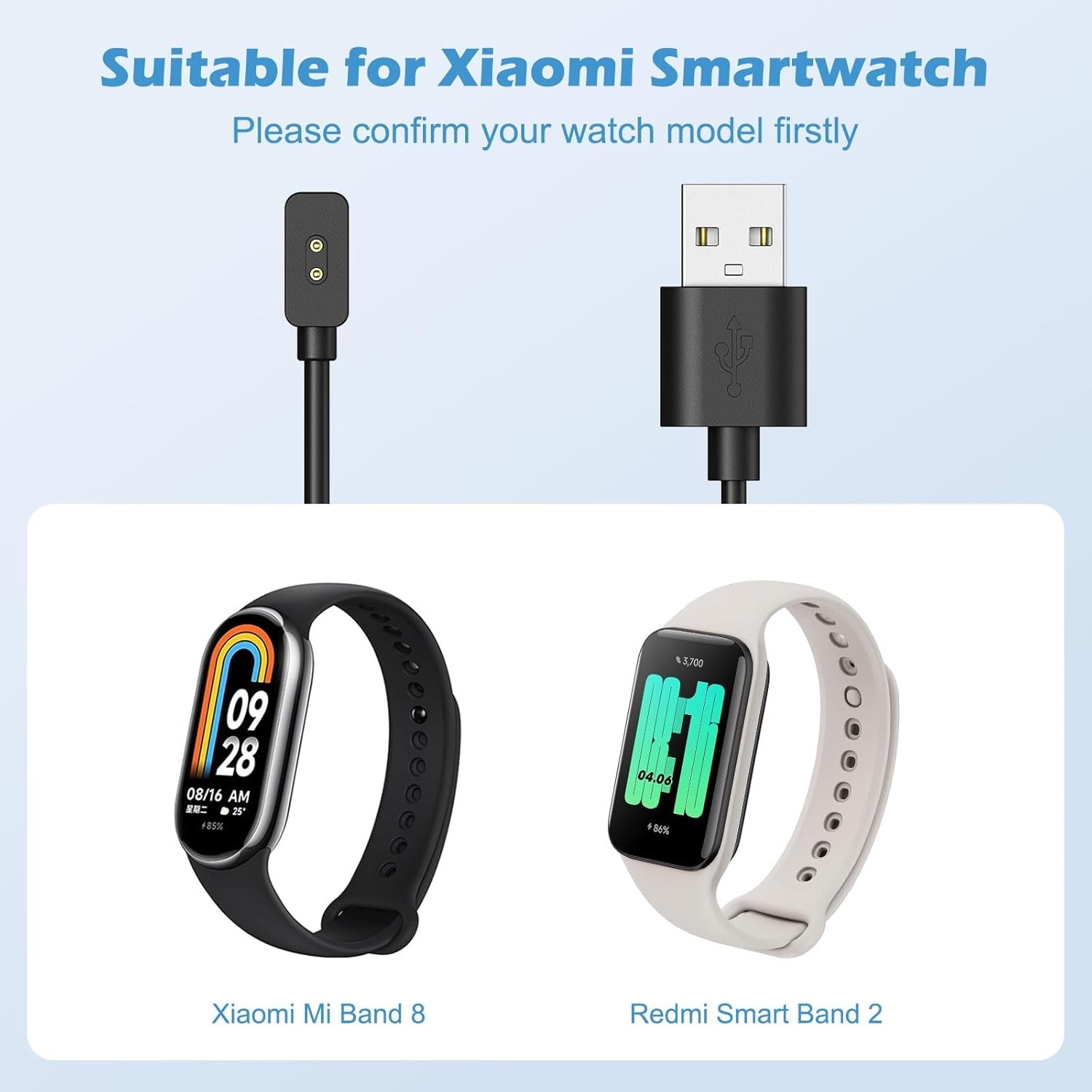 2 Pack Charger Cable Compatible with Smart Band 10/9/8 – Magnetic USB Charging D