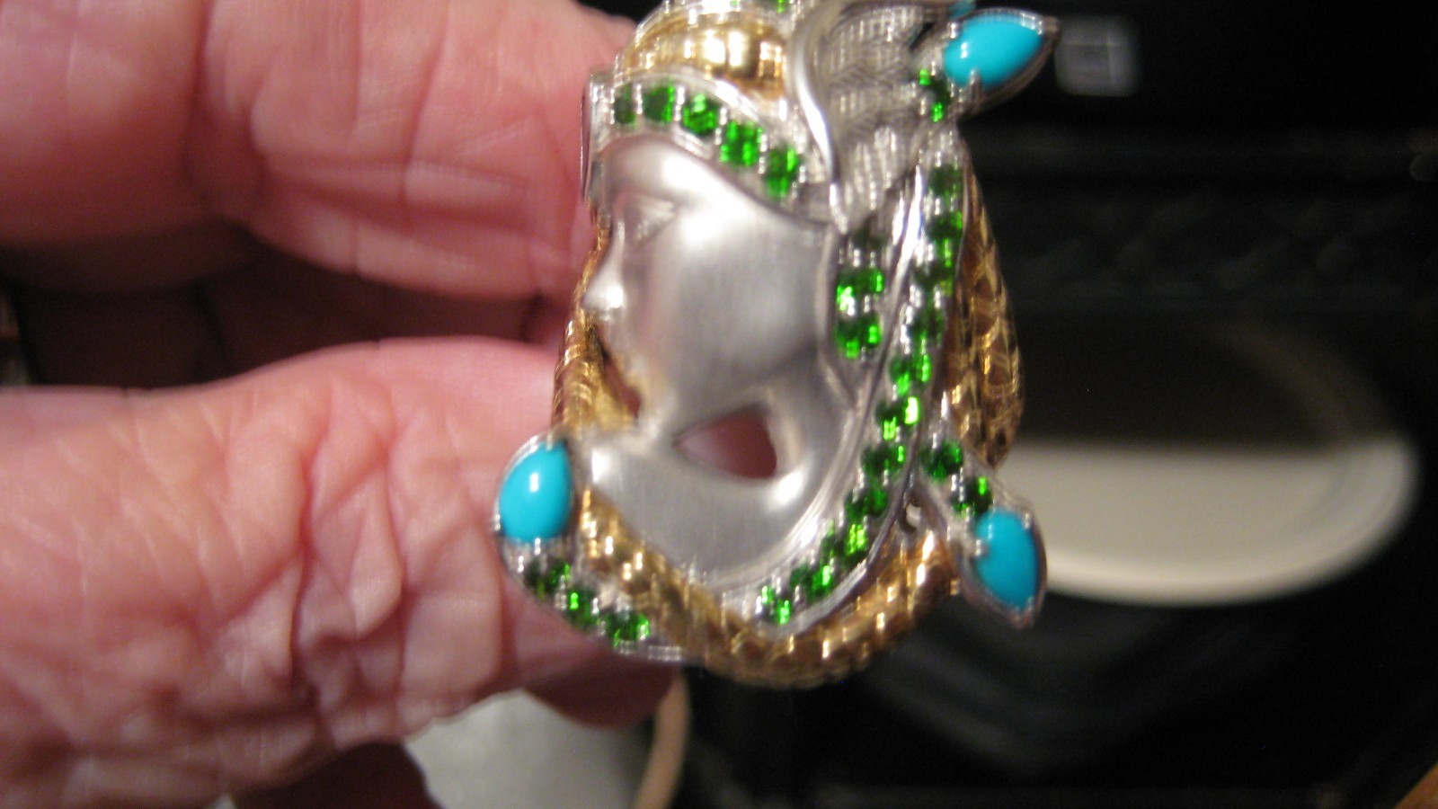 NWOT GEMS EN VOGUE SLEEPING BEAUTY TURQ & CHROME DIOPSIDE RING, SZ 8, STER, READ