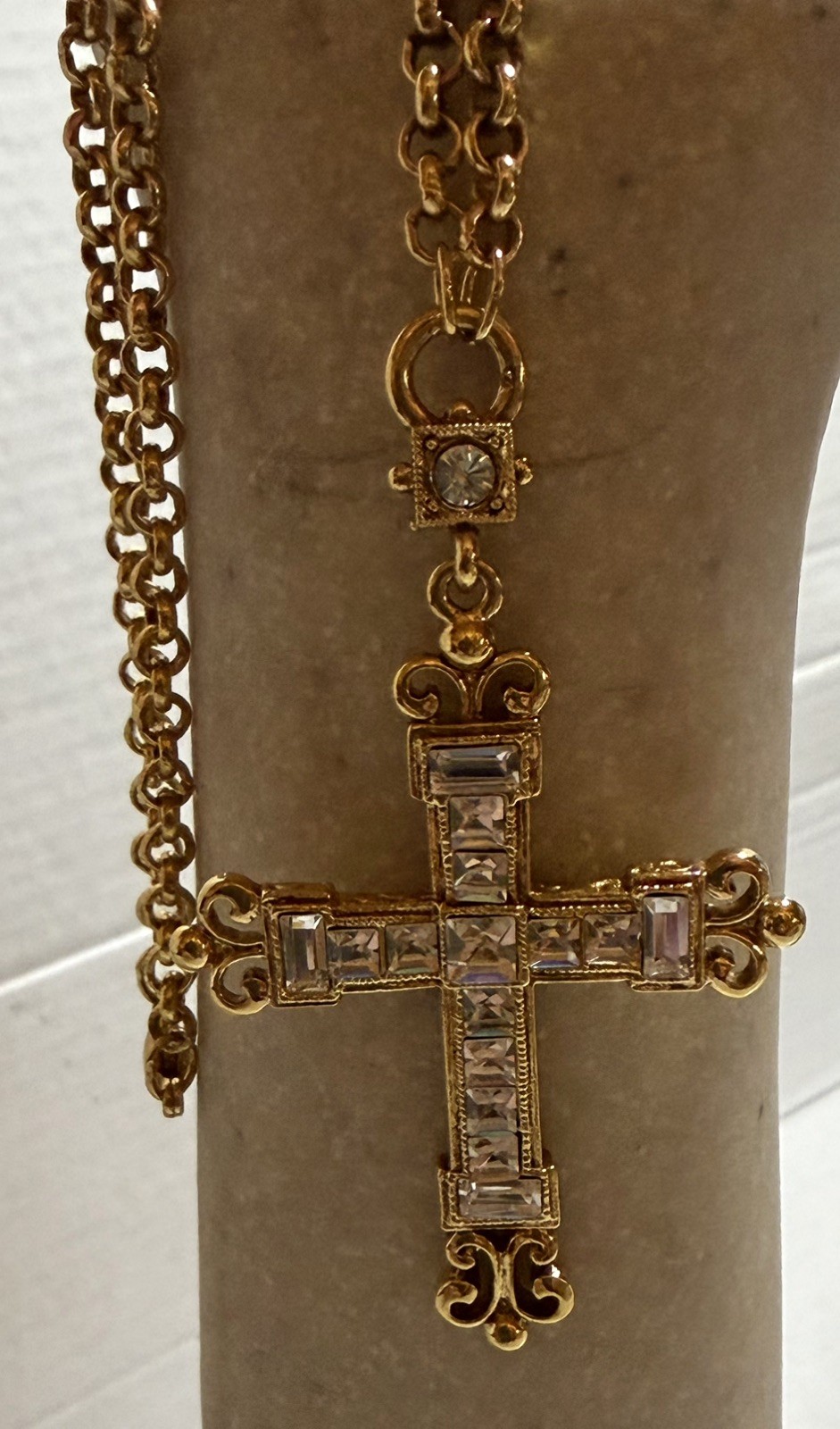 The Vatican Library Collection Cross Chain Necklace Goldtone Cubic Zirconia