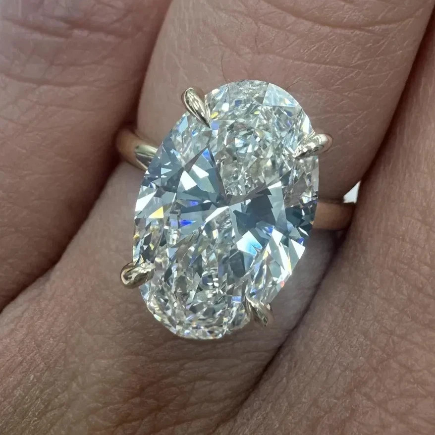 4 CT IGI Oval VS1 Lab Grown Diamond Engagement Gift Women Ring 14K Yellow Gold
