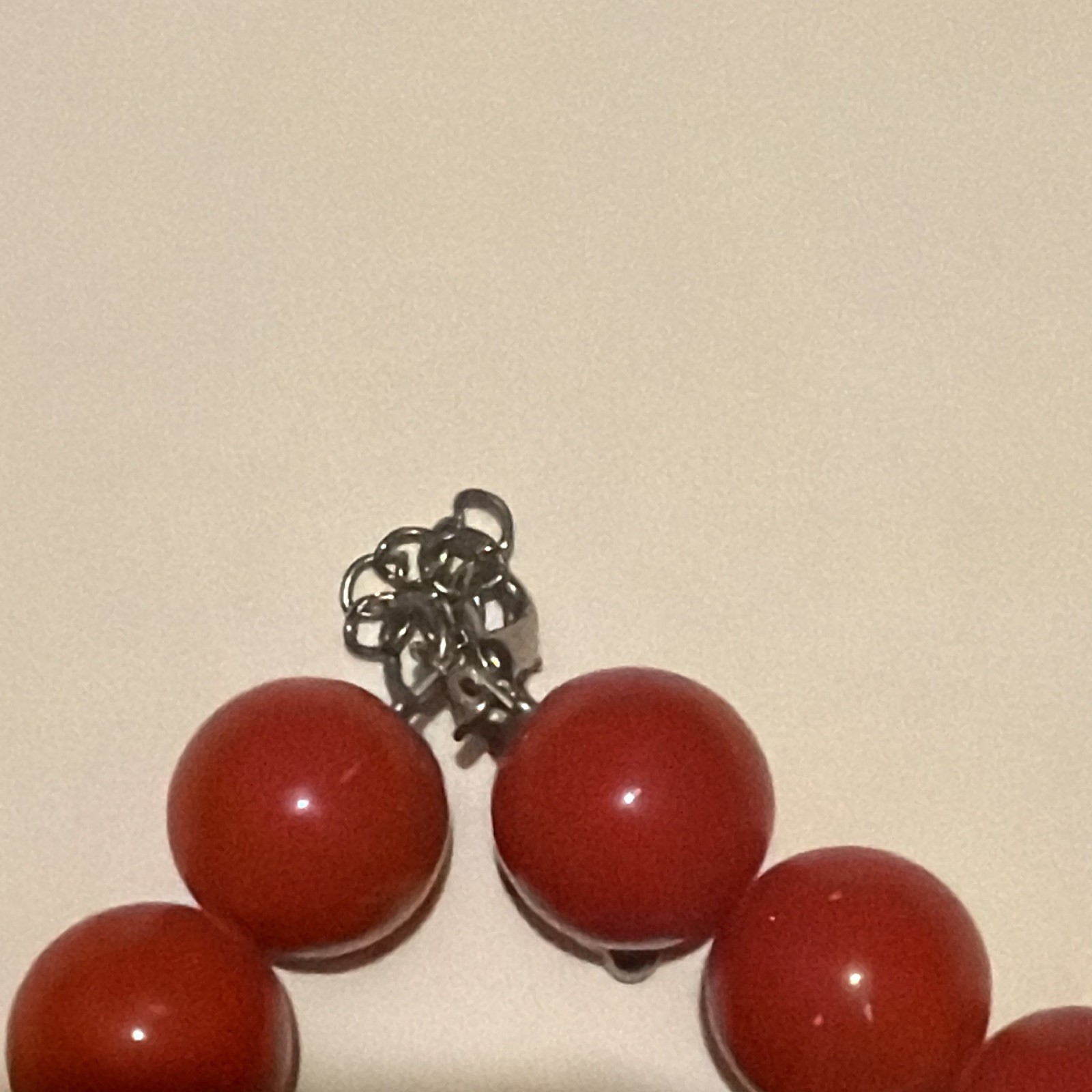 Red Round Stone Beaded Ball Chain Necklace, Lobster Clasp Closure