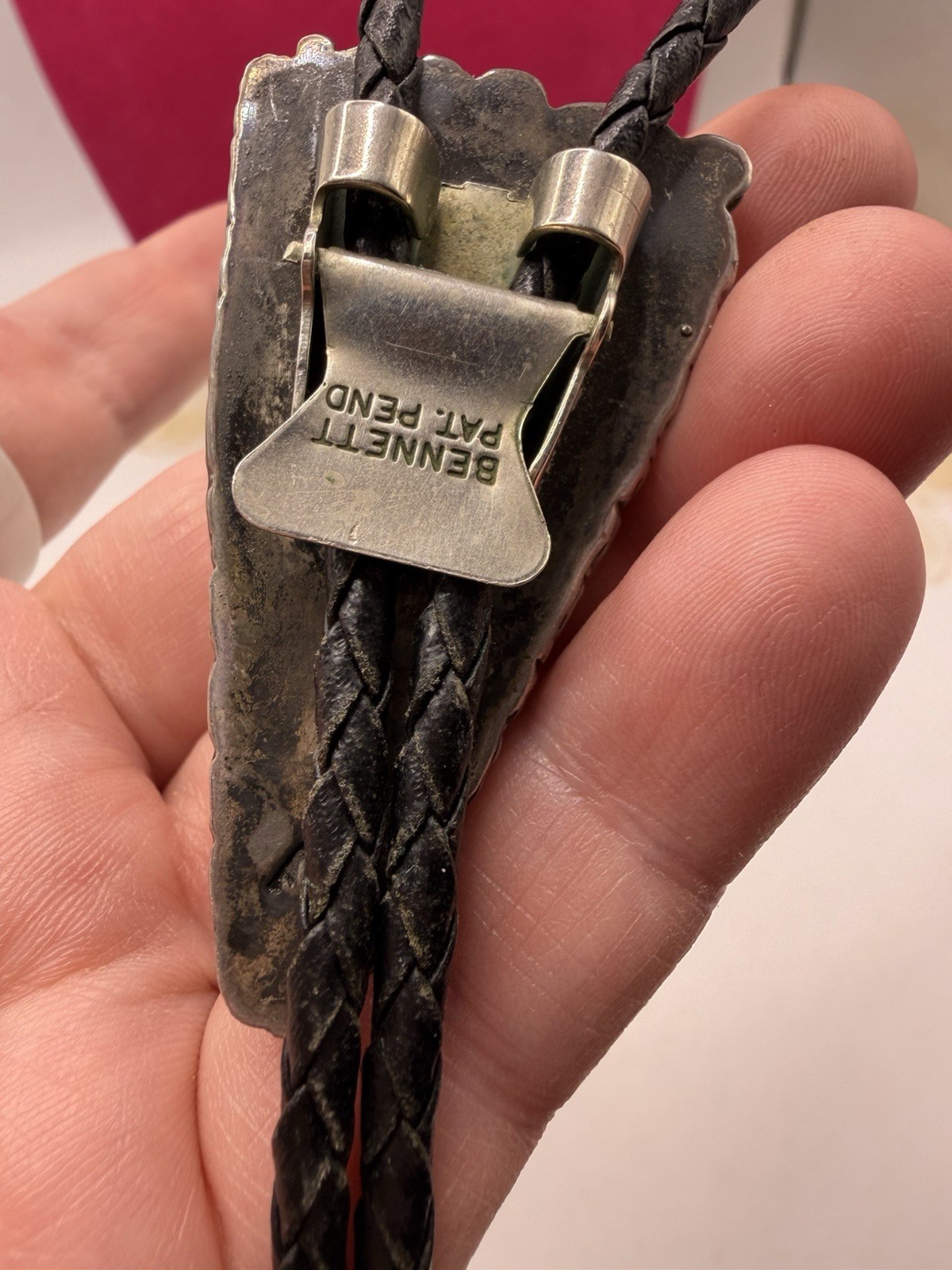 Vintage Sterling Silver Nevada Turquoise Bolo Tie Artist Stamped *Tips NOT 925*