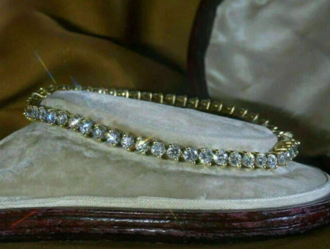 GH/VS Certified 6Ct Round Cut Sparkling Natural Diamond 14k Gold Tennis Bracelet