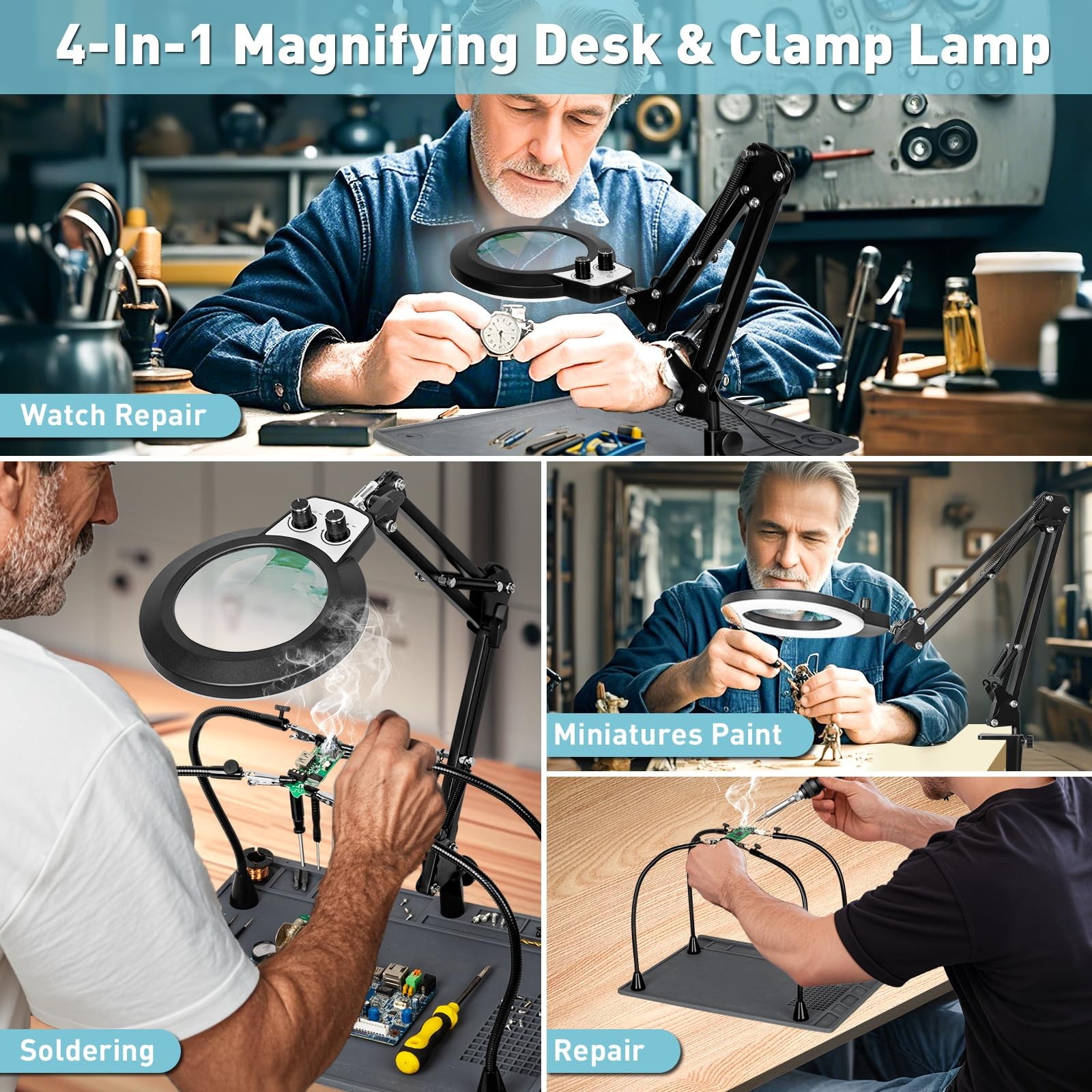 KUVRS Helping Hands Soldering Station, 10X Magnifying Glass with Light and St…