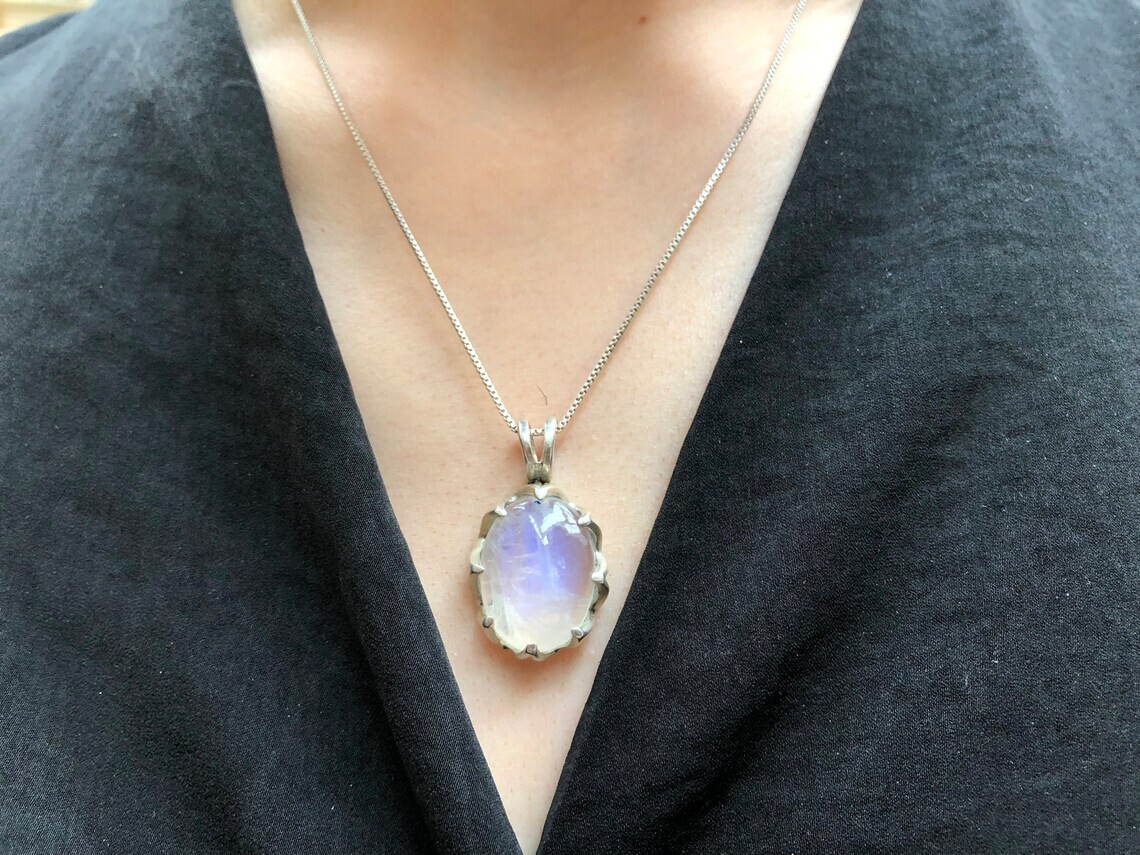 Loveing Rainbow Moonstone Gemstone 925 Sterling Silver Handmade Pendant S-41