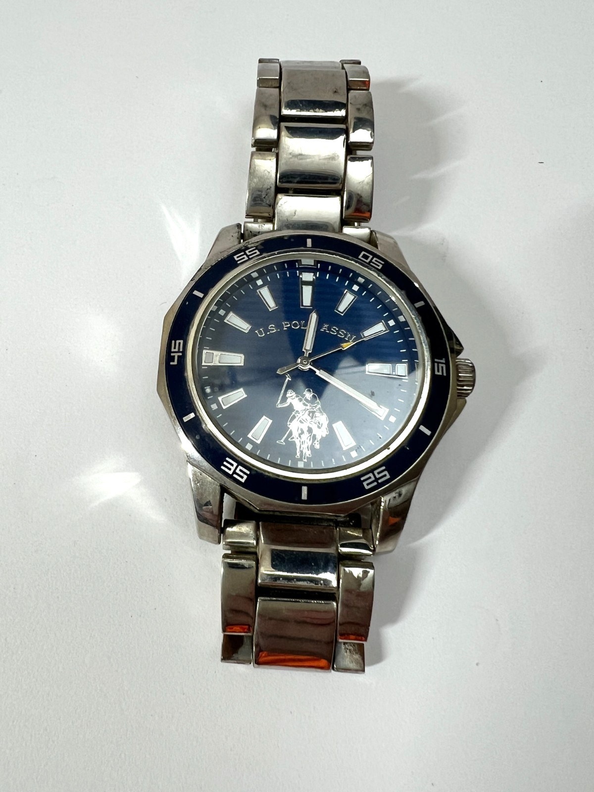 U.S. Polo Assn. Quartz Analog Day Indicator Blue Dial Silver Metal Band Men