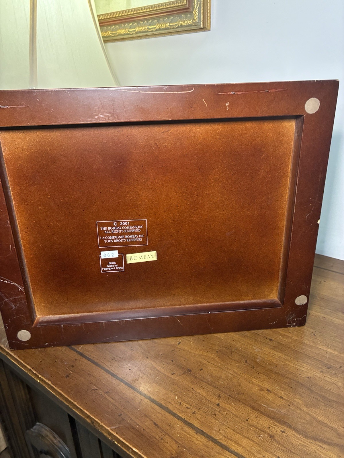 Vintage Bombay Co Large Mahogany Wooden Keepsake Jewelry Box Brass Picture Frame
