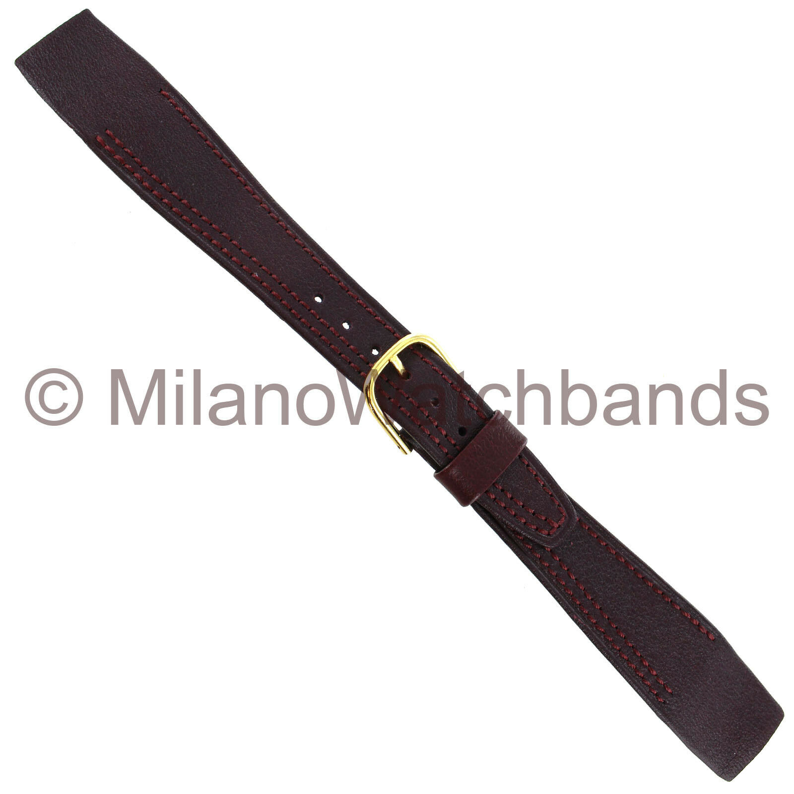 19mm Marcco Calf Burgundy Textured Genuine Leather Flat Stitched Open Ended Band